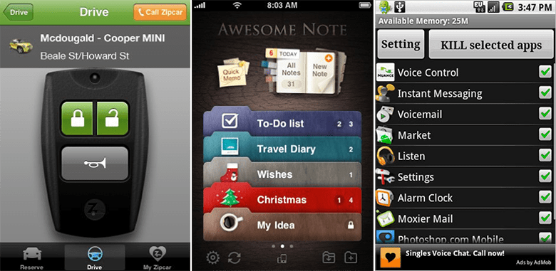 Типичные приложения для iPhone иAndroid в 2009 году