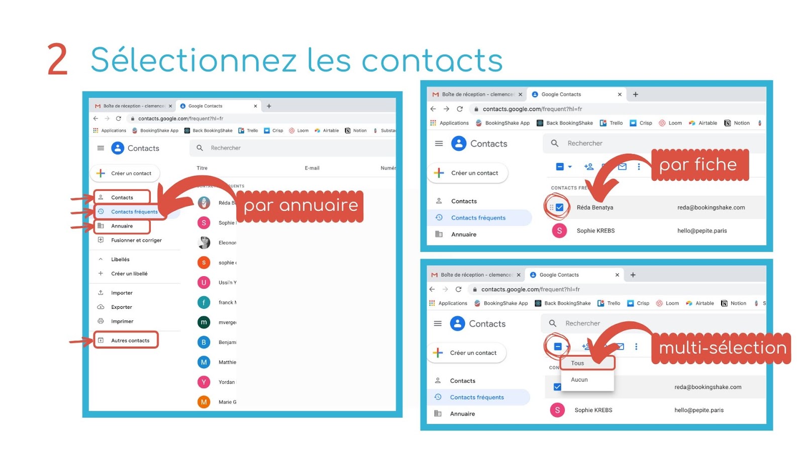 sélectionnez contacts étape 2