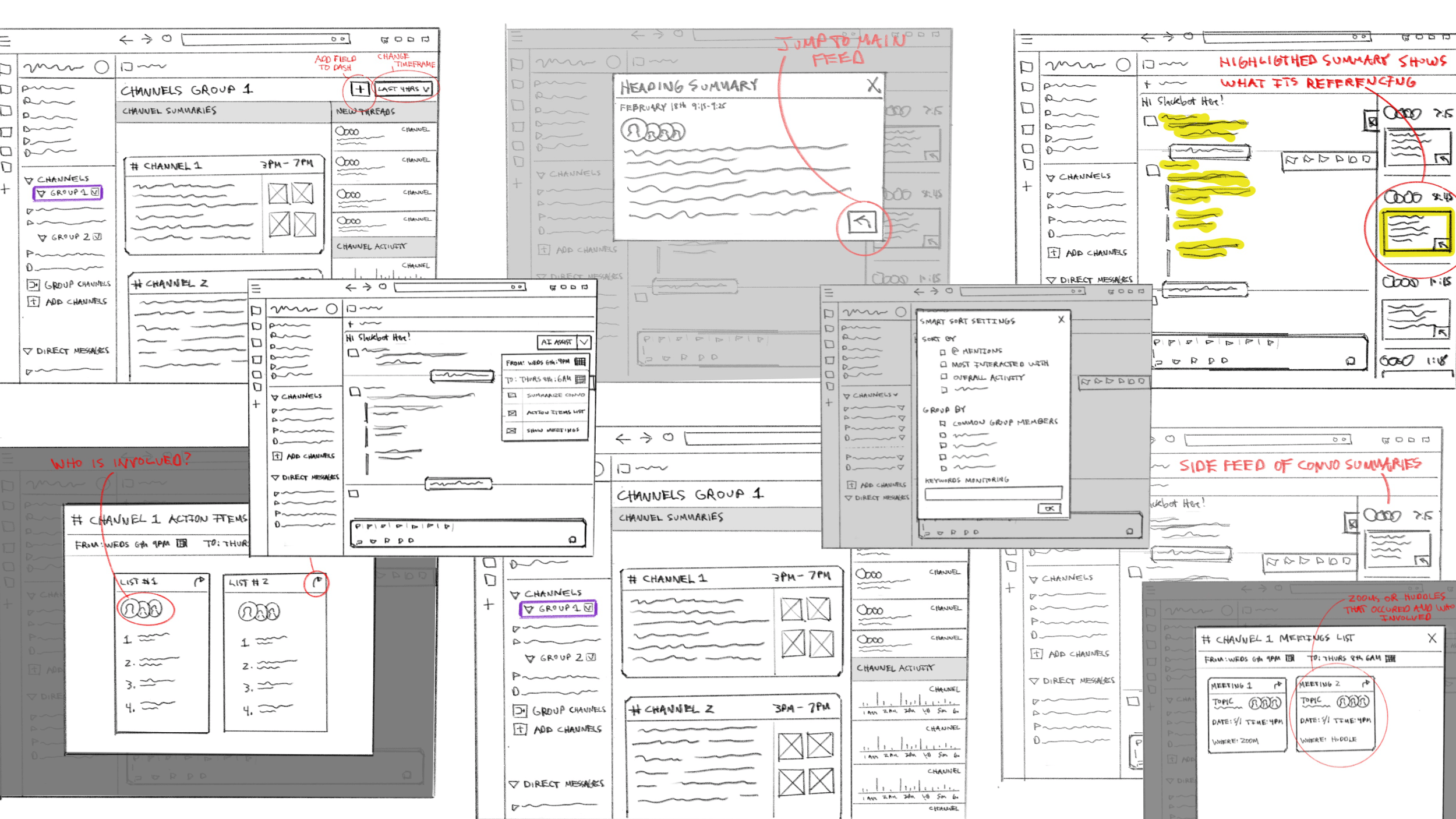 Slack concept sketching collage