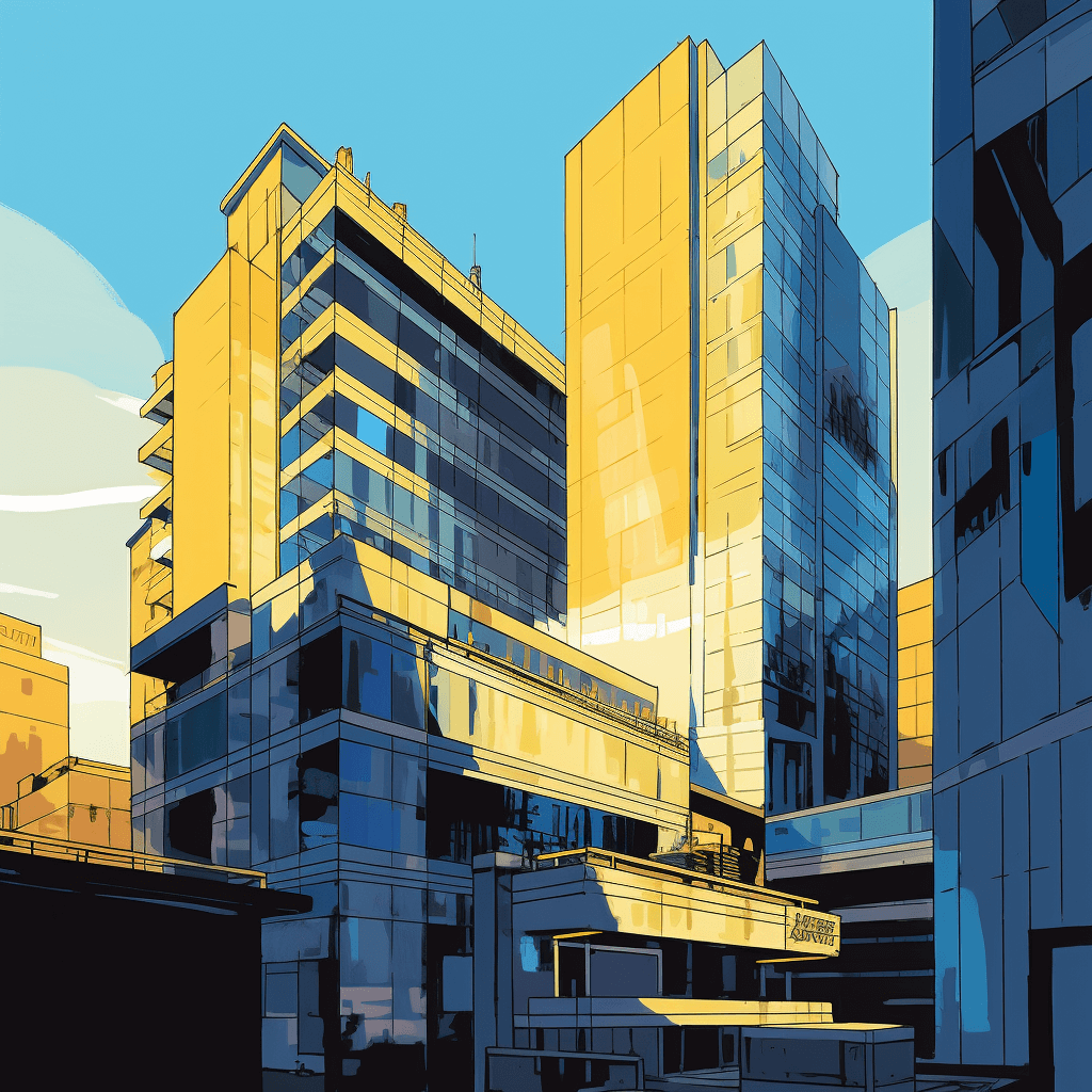 Stylized image of a skyscraper building representing a company