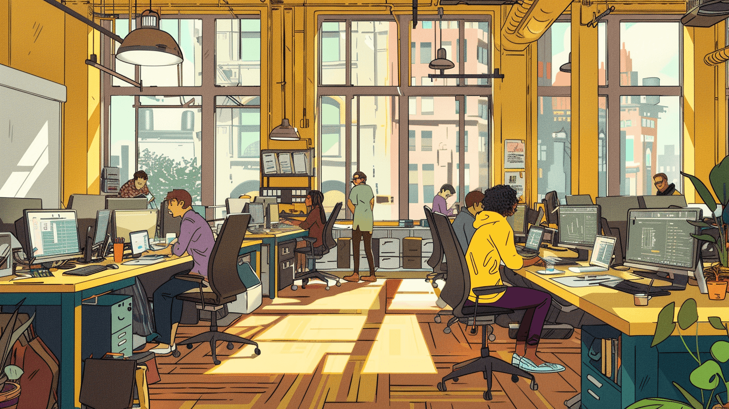 Stylized image of a hip software company office