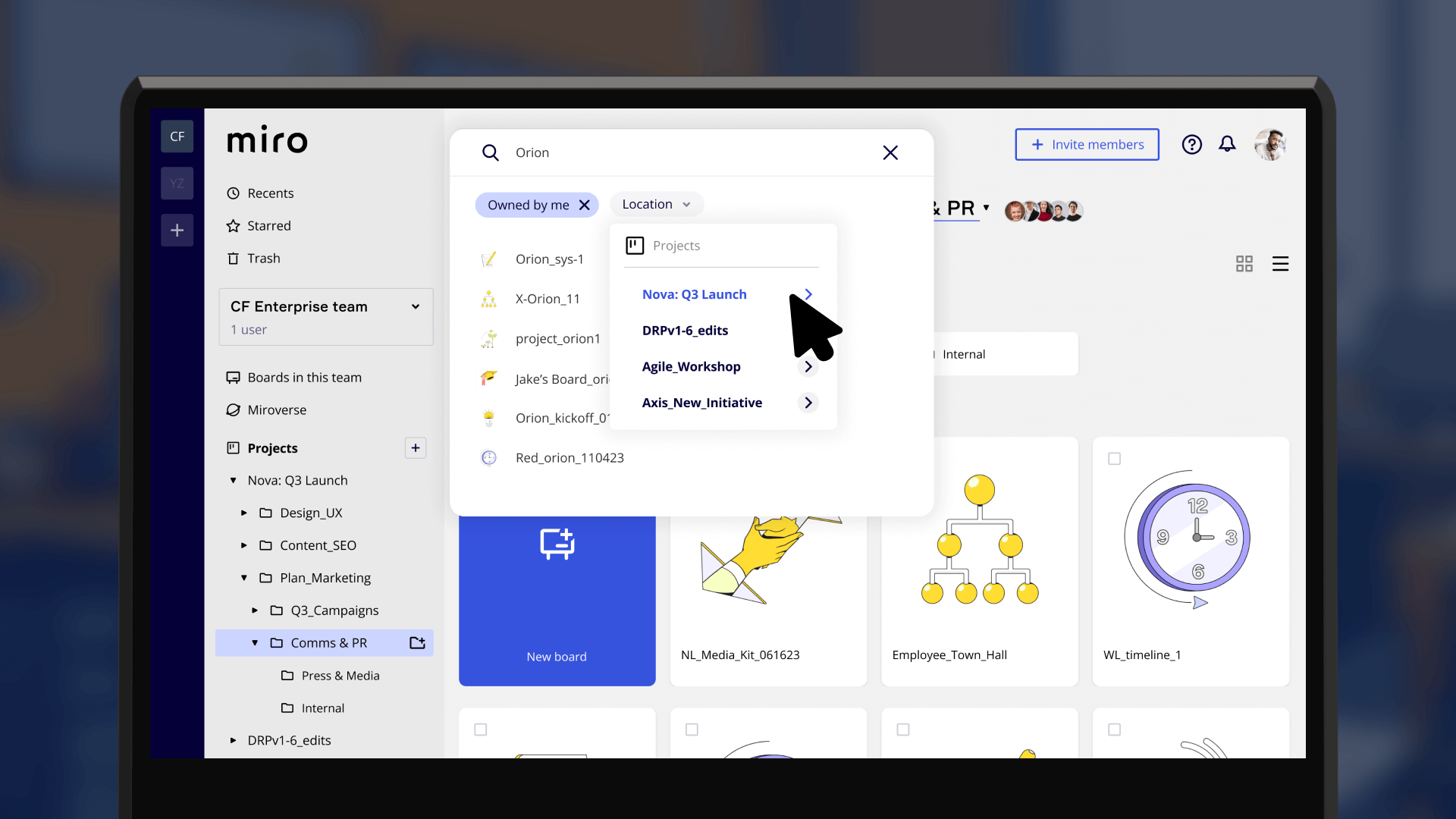 Miro Flow Step 3: Showing search screen 1