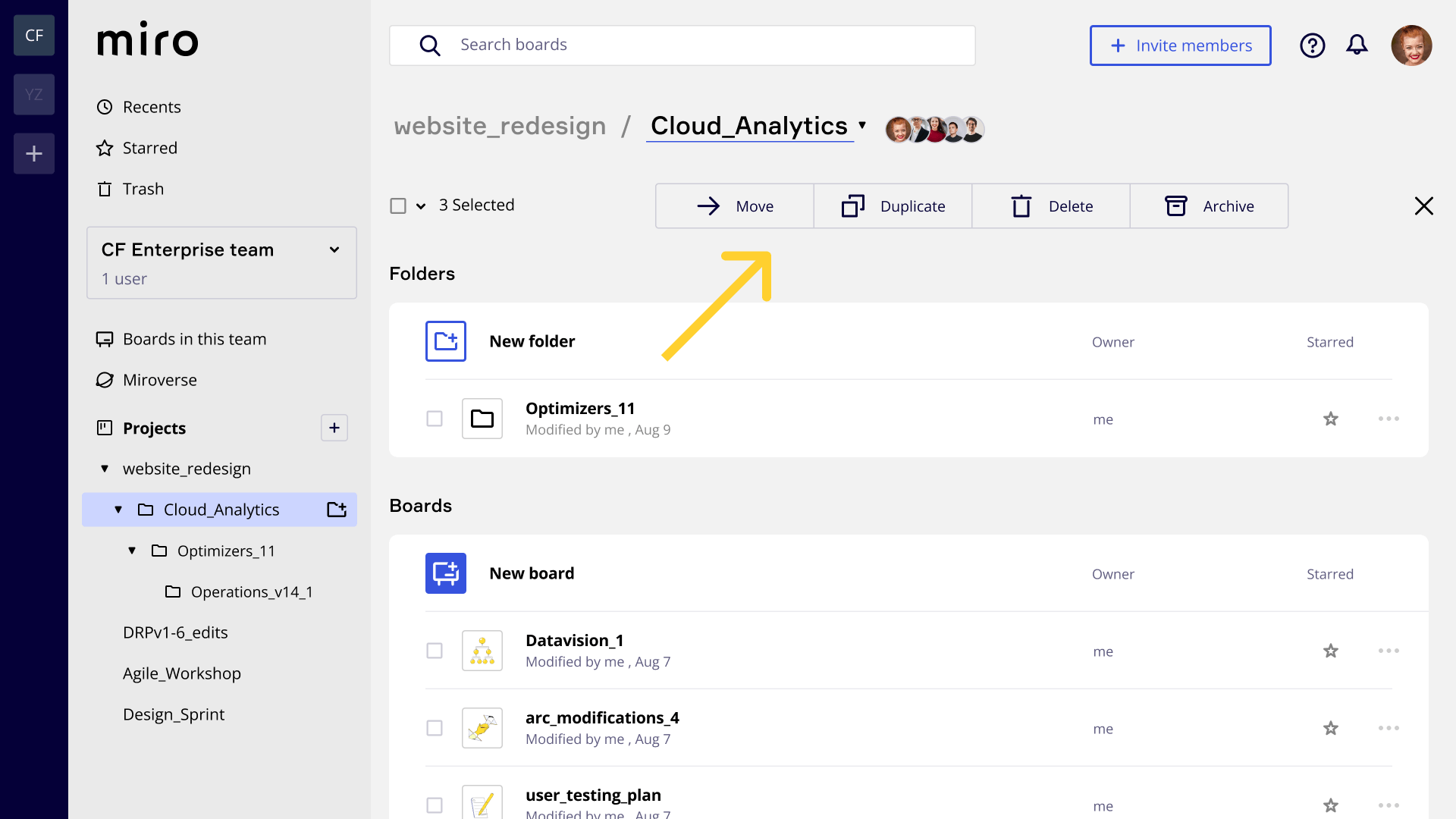Screengrab of final Miro UI and multiselect toolbar