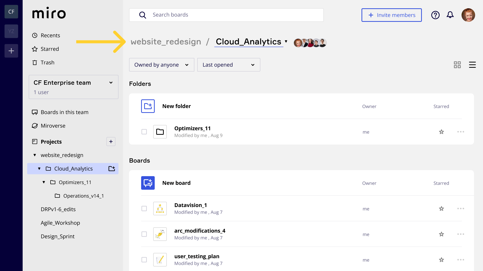 Screengrab of final Miro UI of breadcrumb headings 