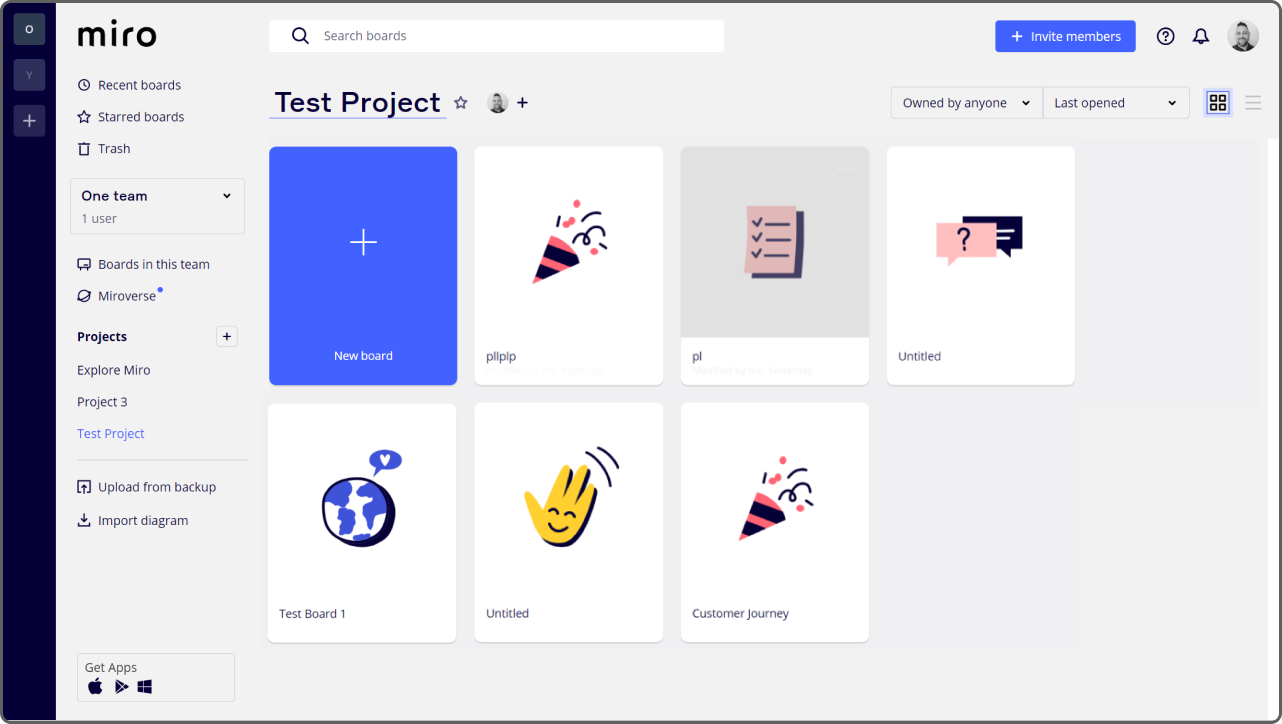 Miro screengrab before: Single boards can be selected