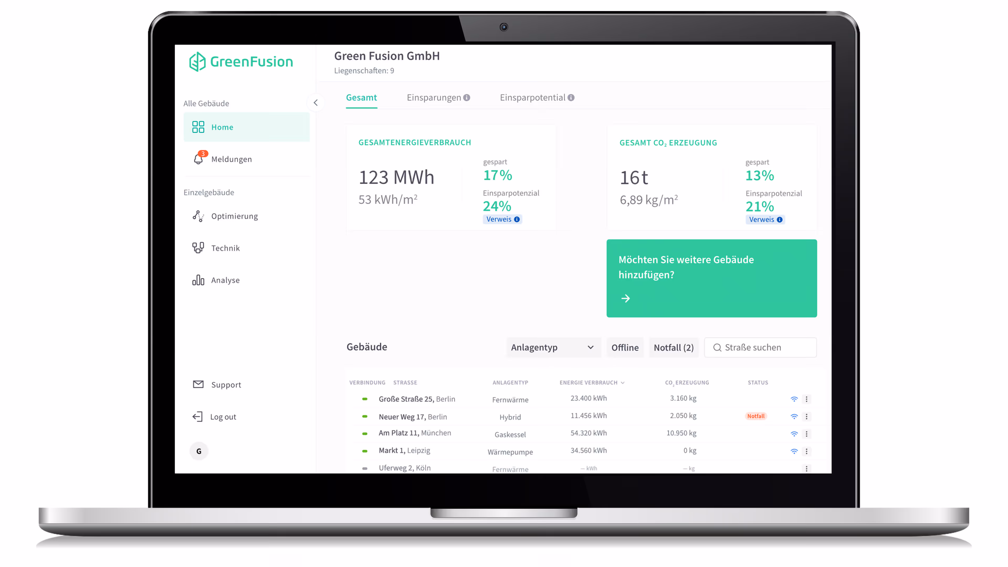 Green Fusion software on a laptop 