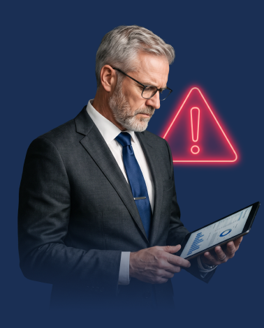 Executive reading a security report on a tablet