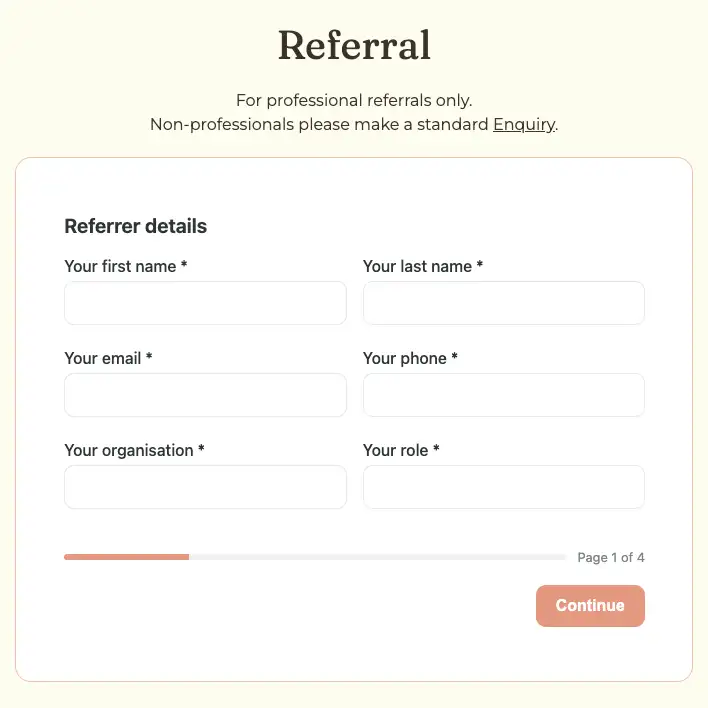Tiny Tools for Big Feelings referral form built with Hubdash