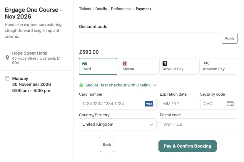 Paid dental course booking in Hubdash