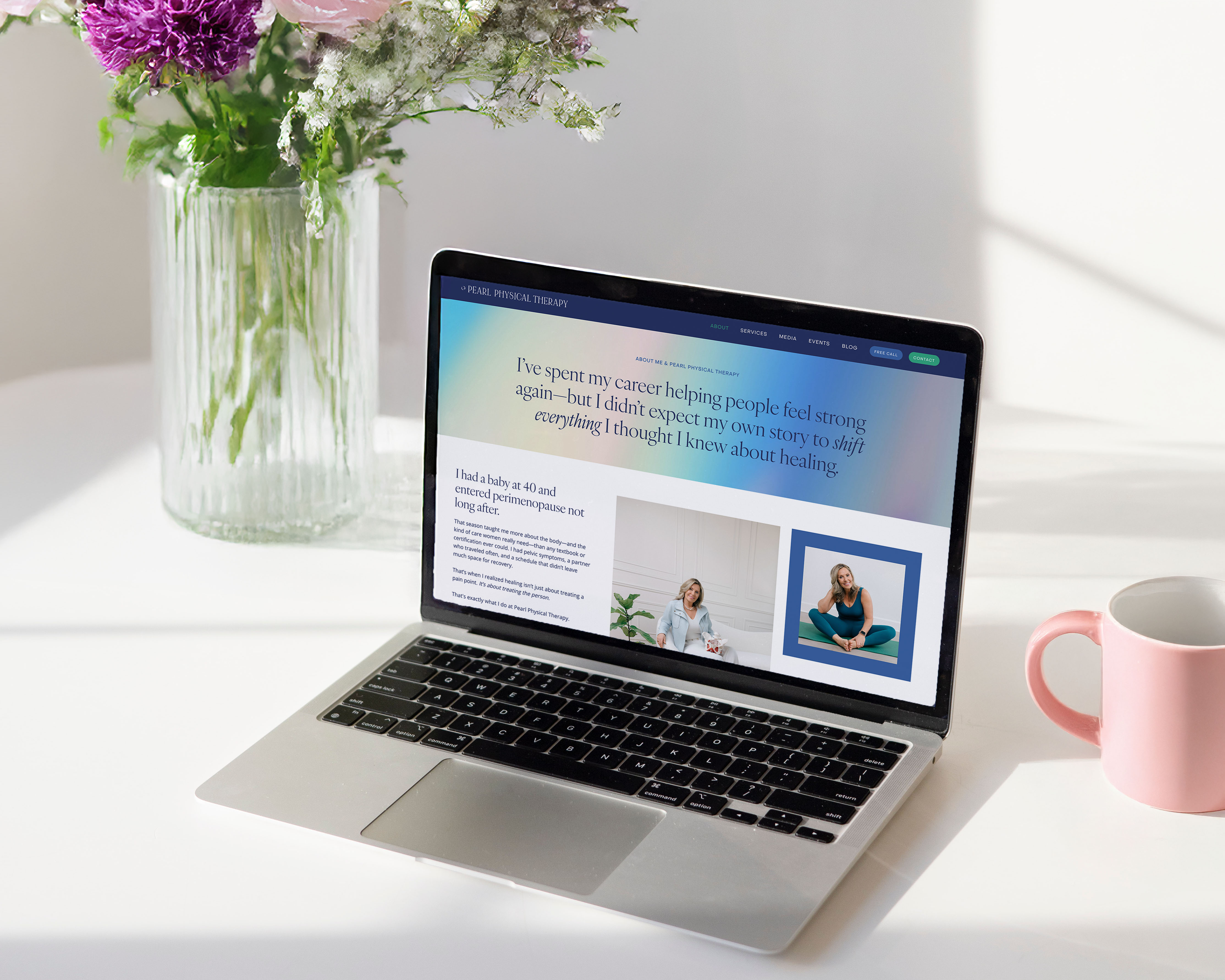 Pearl Physical Therapy desktop website design showcasing colorful brand design for women's health expert