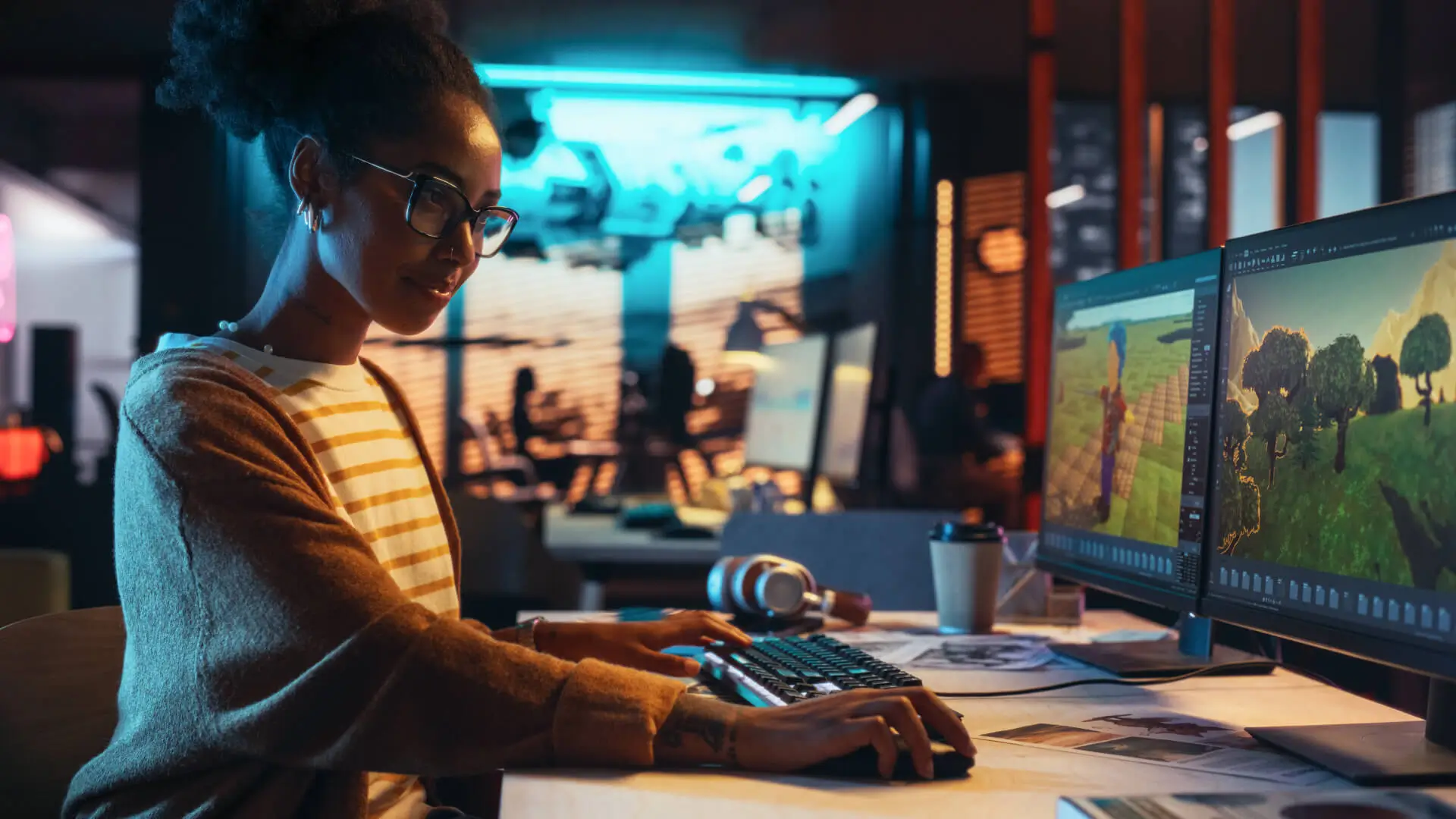 Animated video production team working in Austin