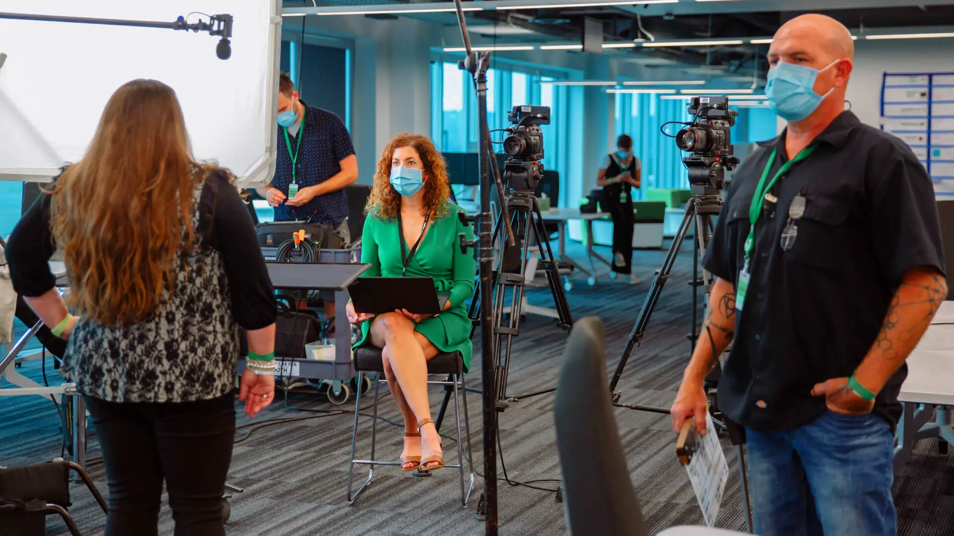 Corporate video production crew filming in Boston