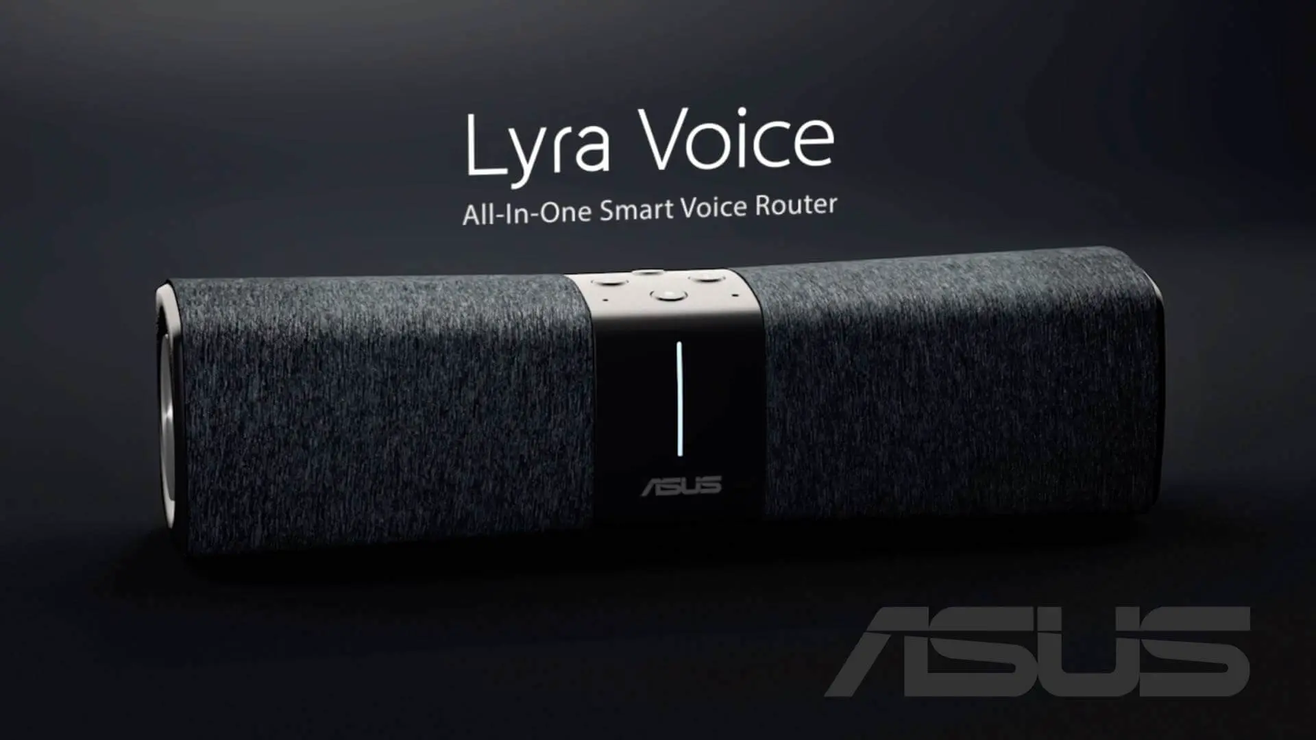 Tech gadget promo for ASUS Lyra Voice router.