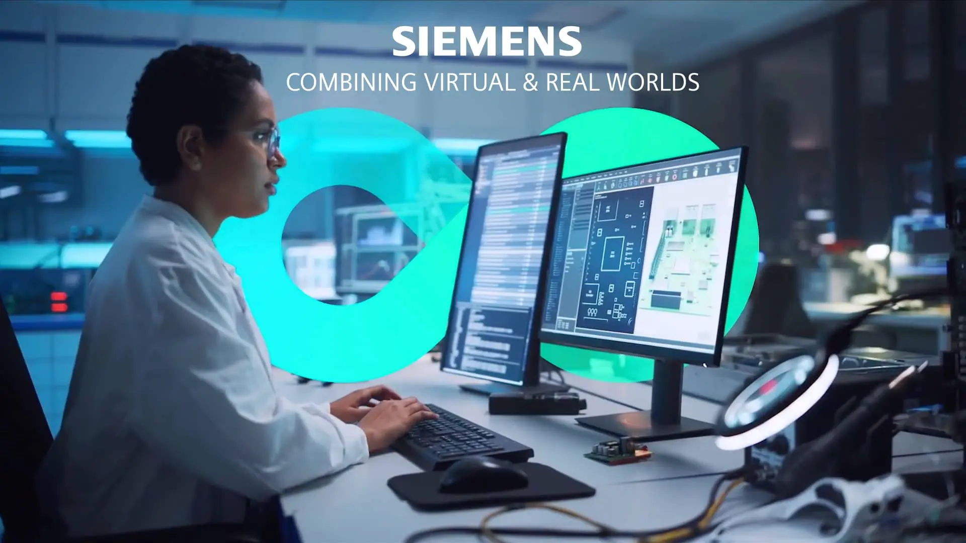 Promo video on Siemens' digital transformation in various industries.