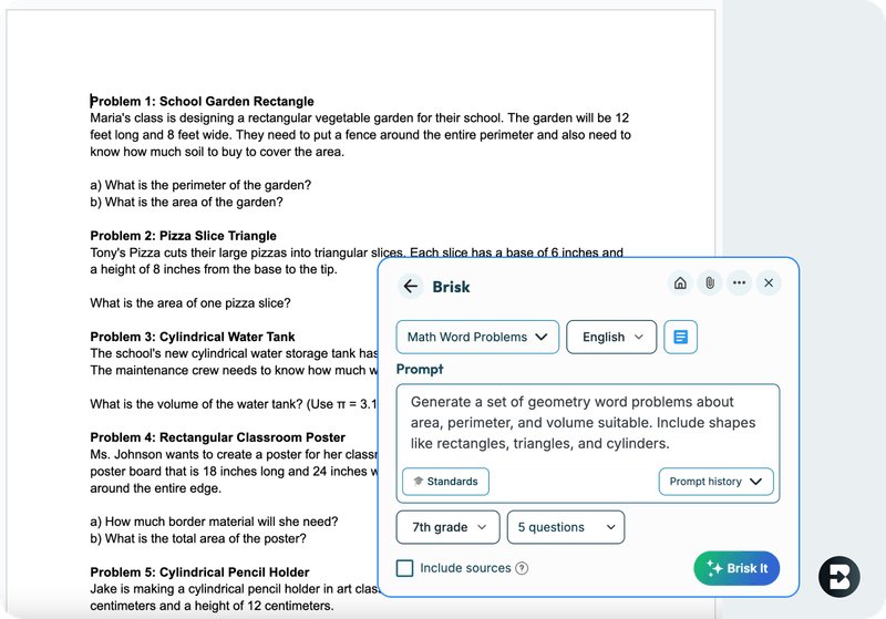 Ai Math Question Generator AI Math Problem Generator | Brisk Teaching