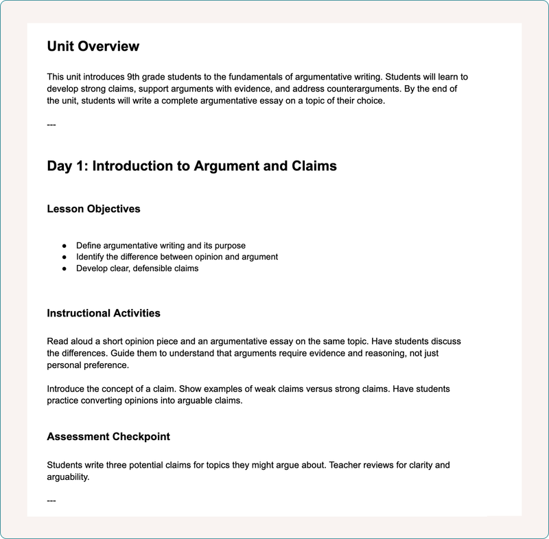 AI Unit Plan Generator | Brisk Teaching
