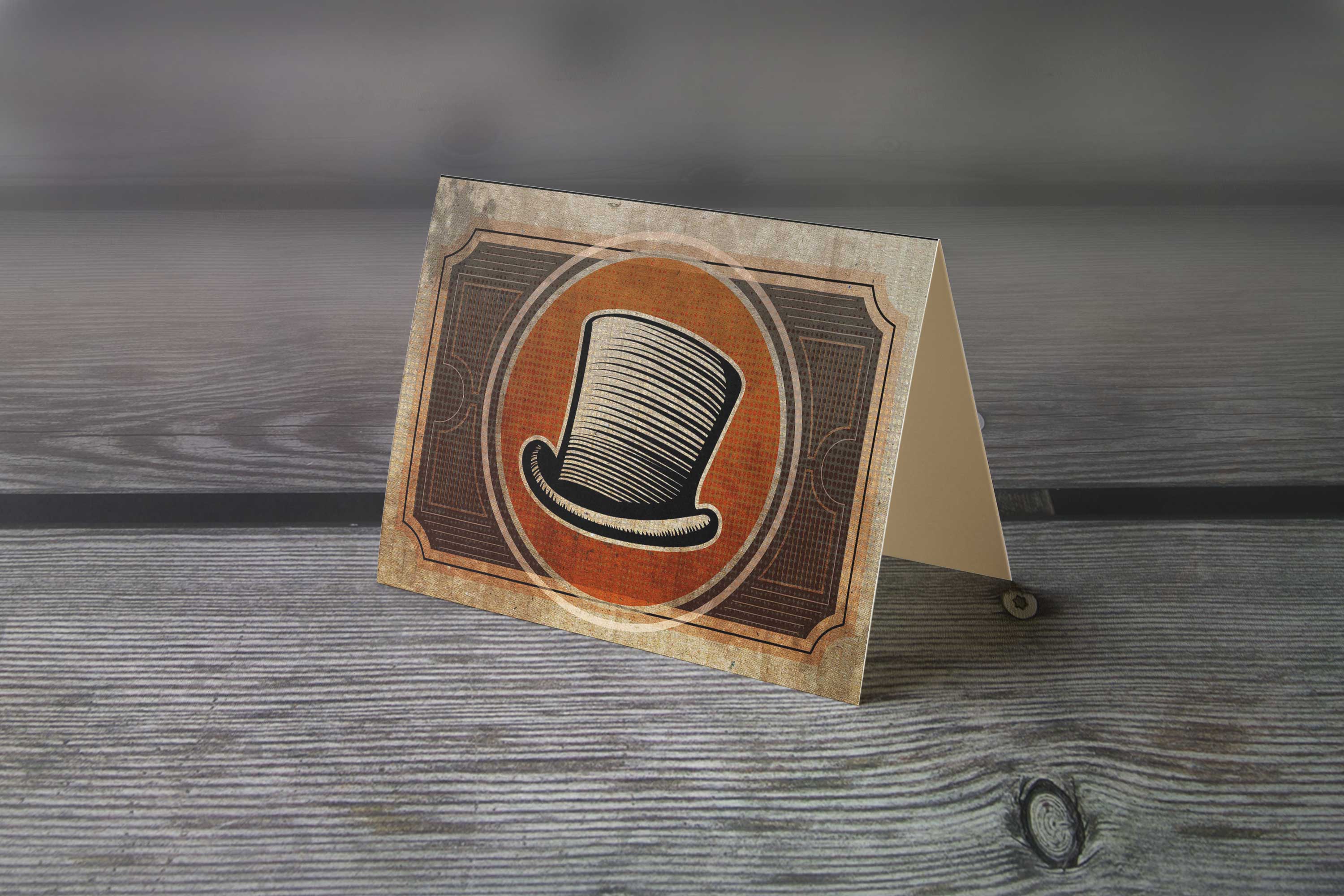 Table tent of Black Brim Brewing Co logo on a rustic table..
