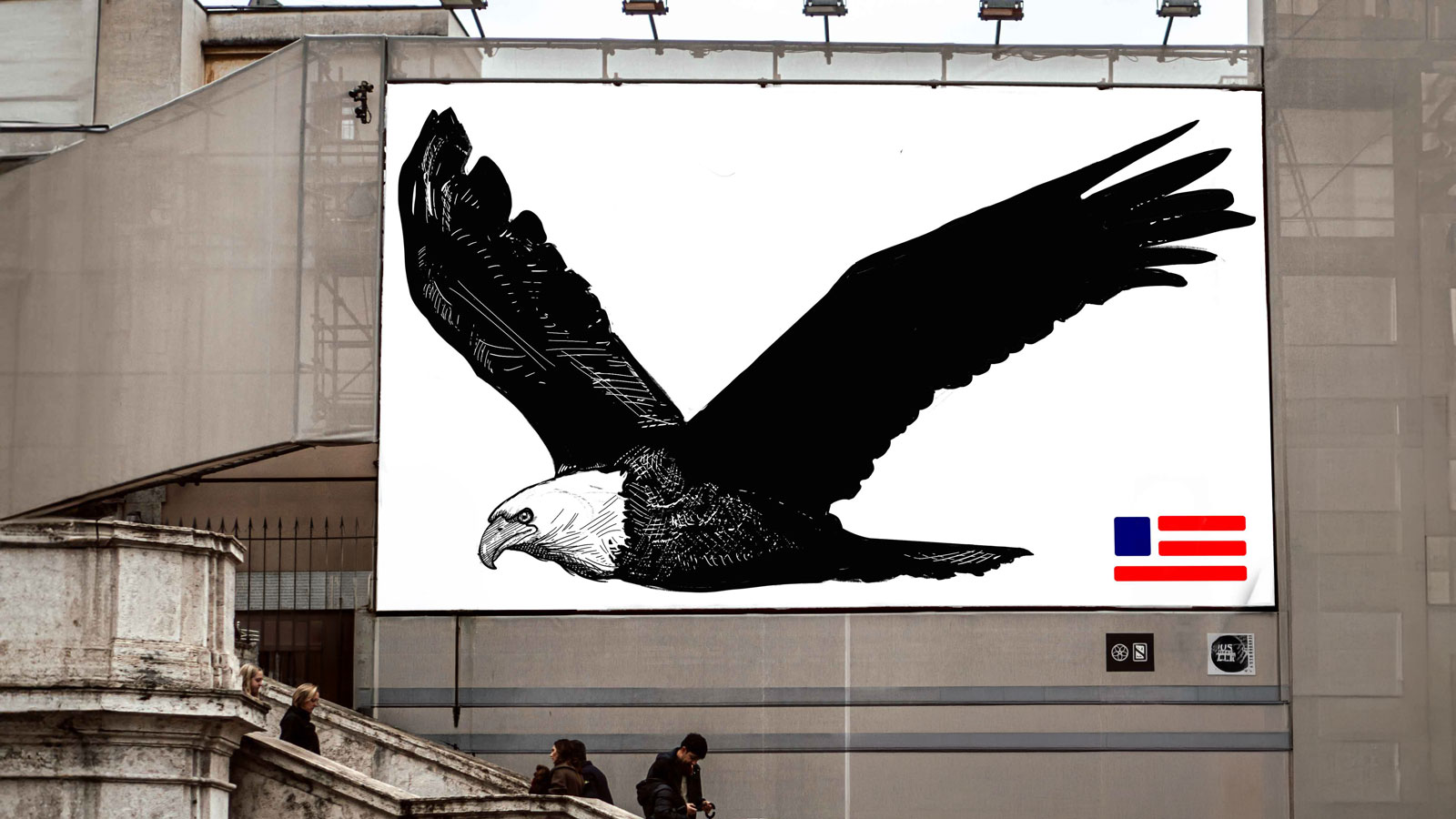 A mural of a bald eagle.