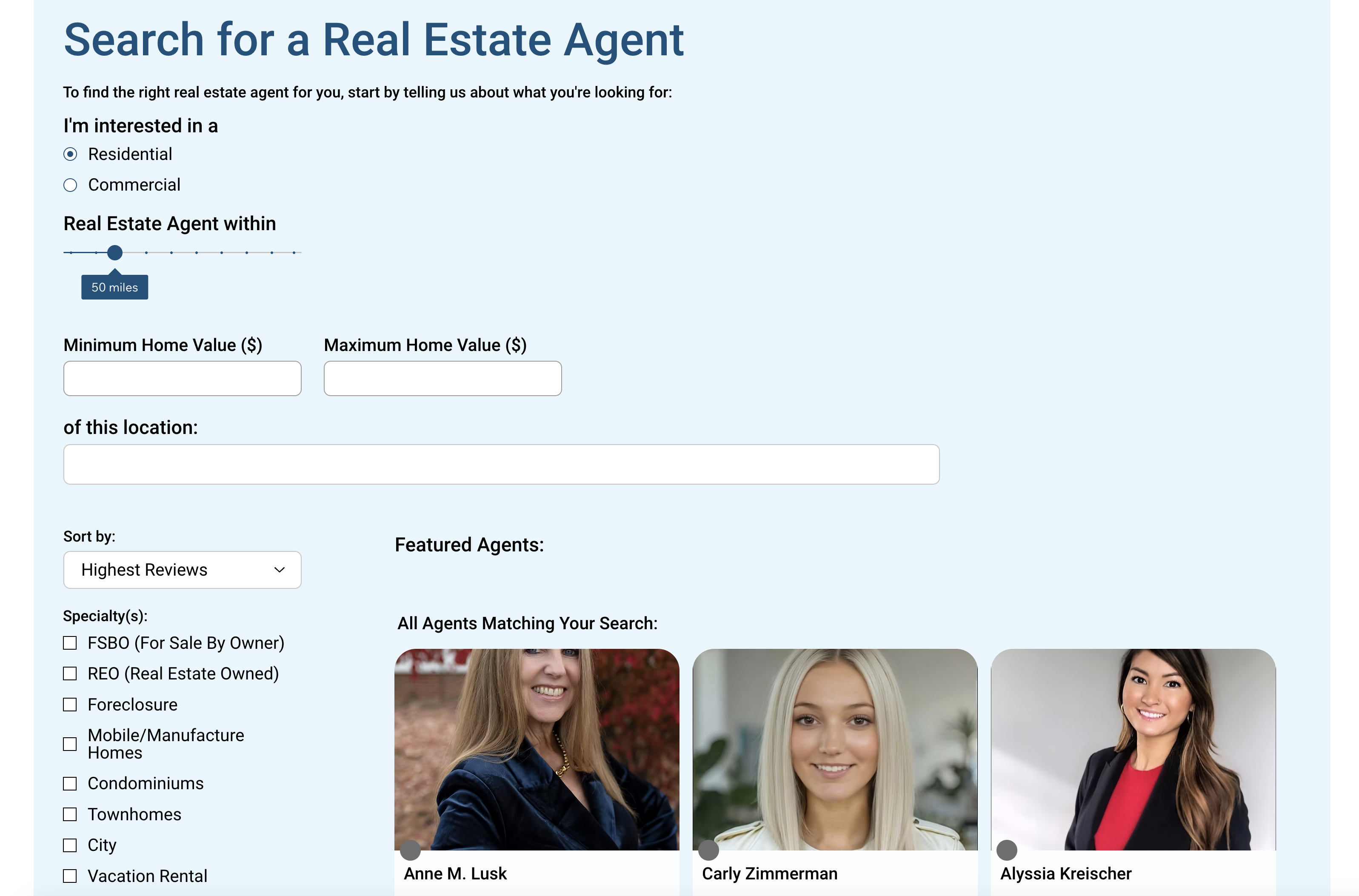 A real estate directory built using Wix Velo