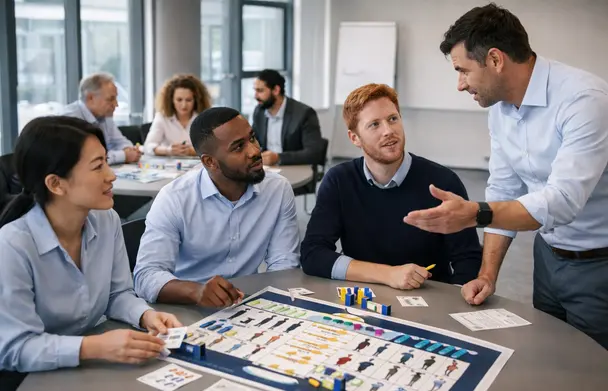 A group of people in a meeting arguing on a  subject wth gesture in a peaceful way