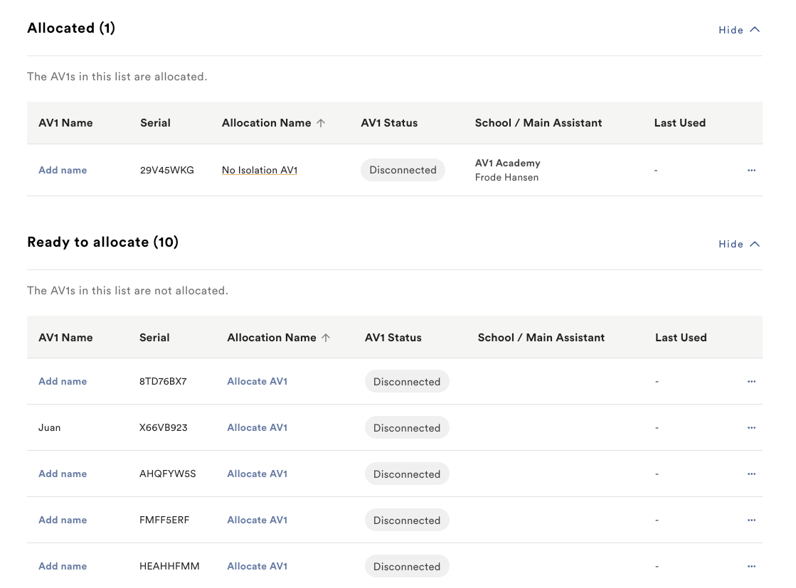 AV1 admin portal showcasing 2 access levels administrators and school assistants.