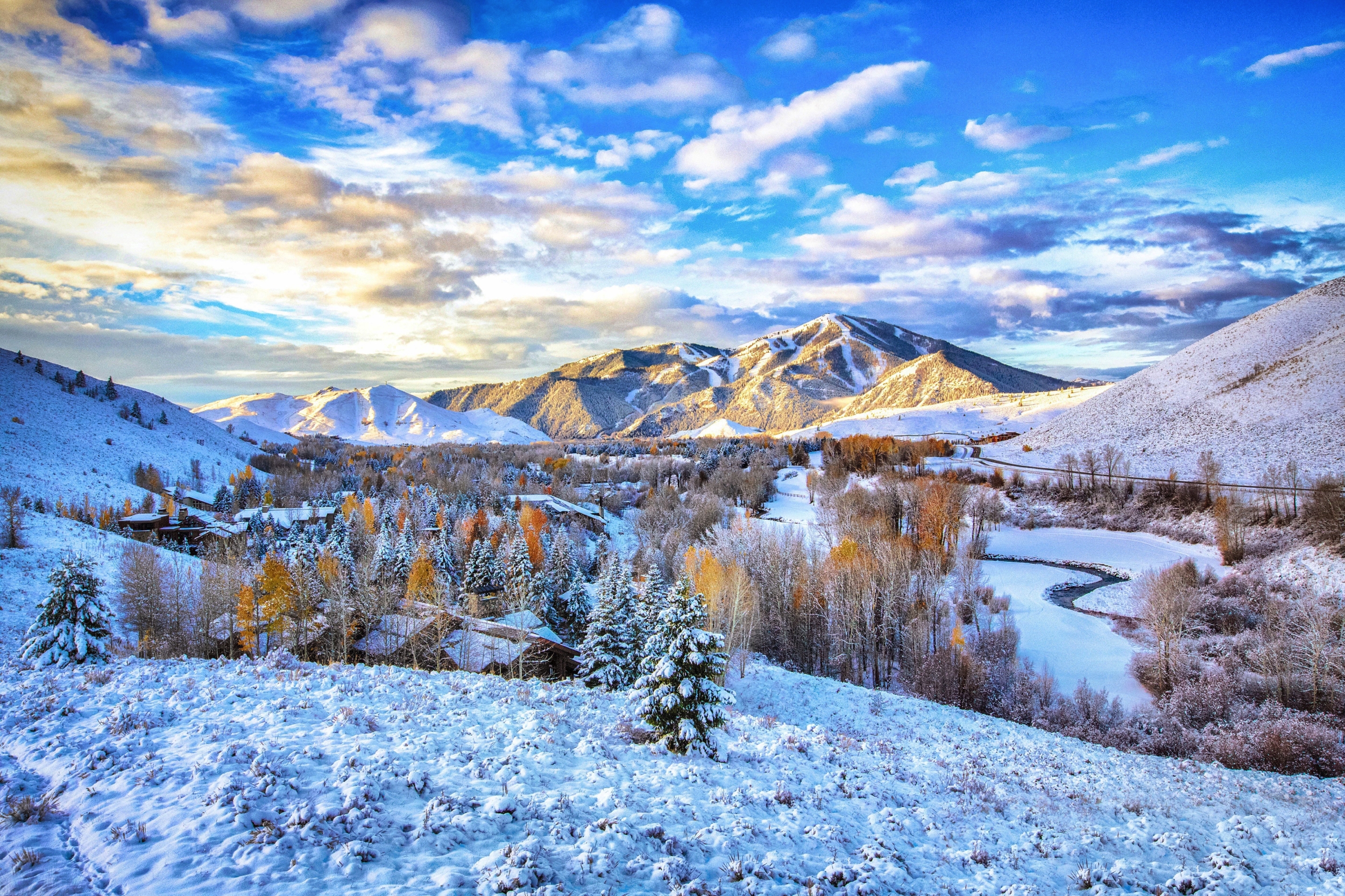 First snow on sun valley resort as seen from proctor