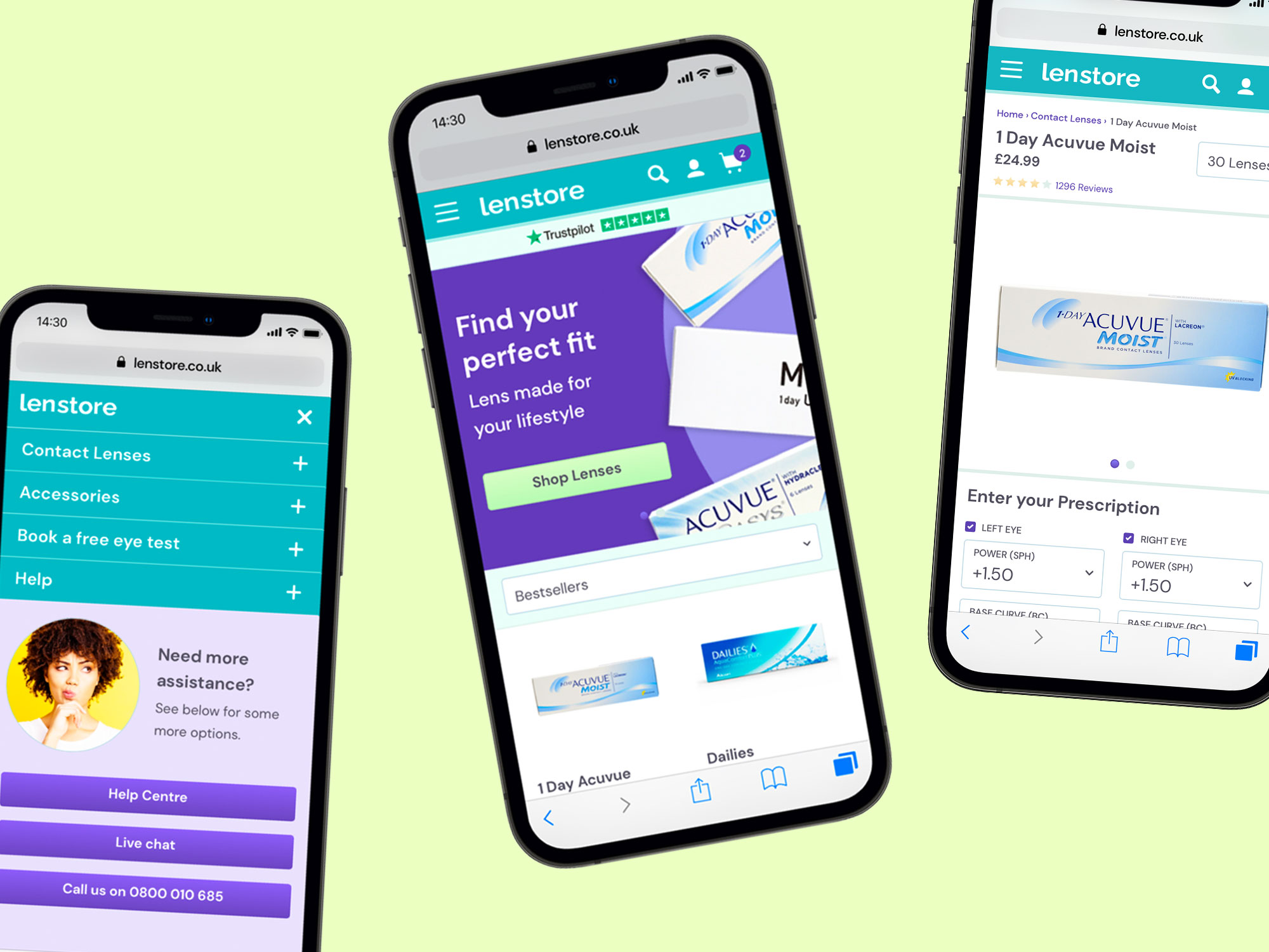 Lenstore's mobile website.