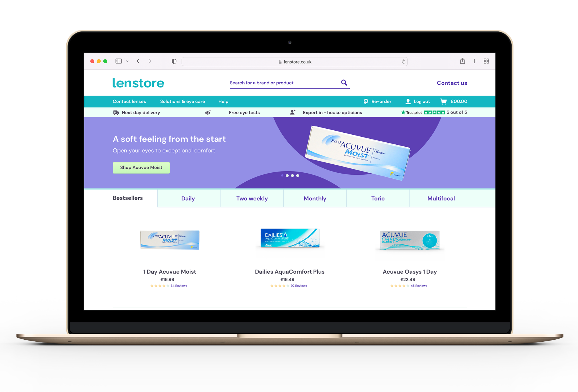 Lenstore's transformed homepage.