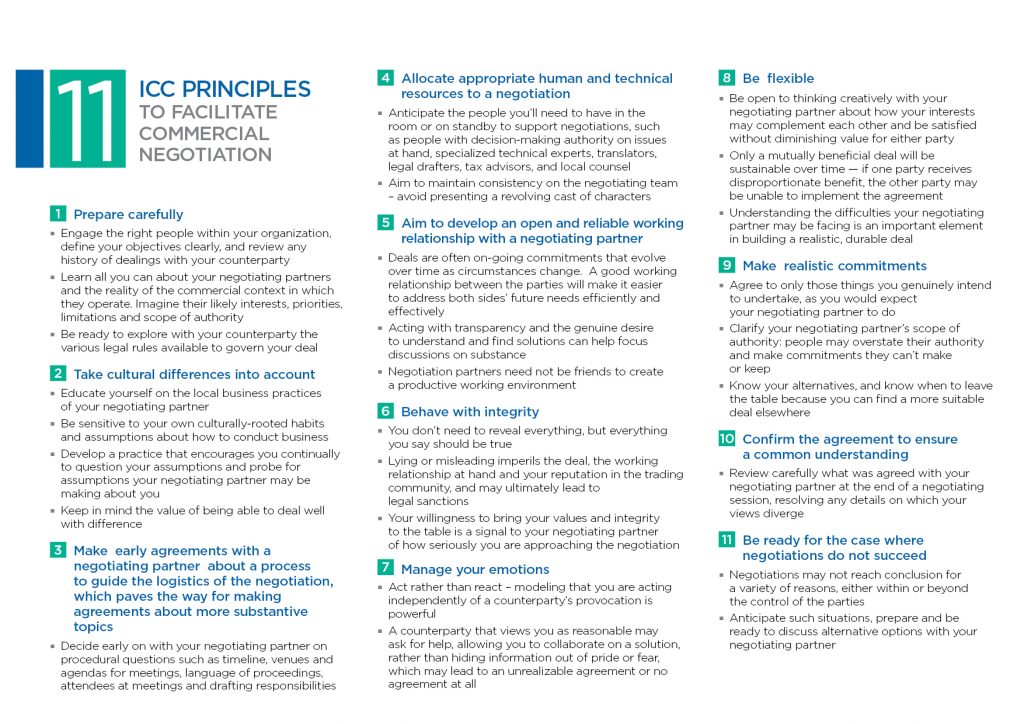 11 Principles to facilitate commercial negotiation