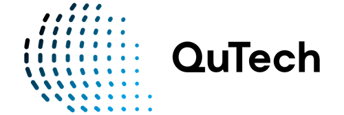 Qutech logo with a dotted circular design on the left and the text 'QuTech' on the right.
