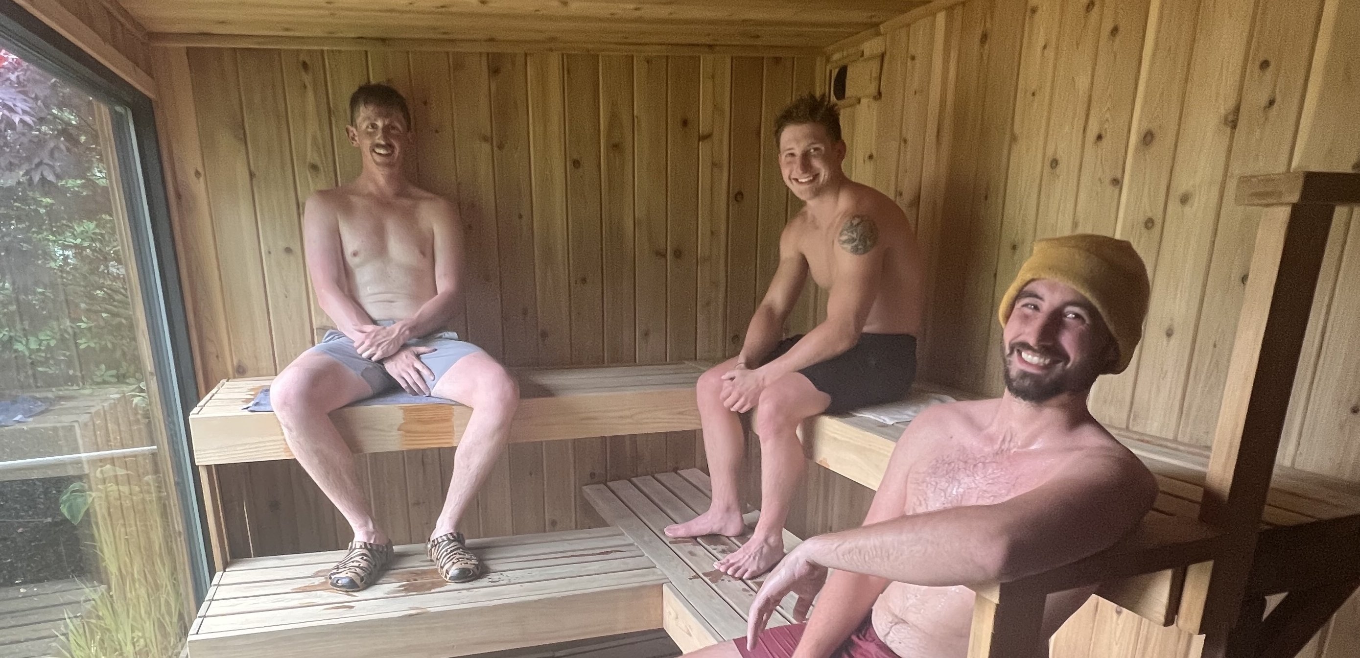 Cozy winter sauna village