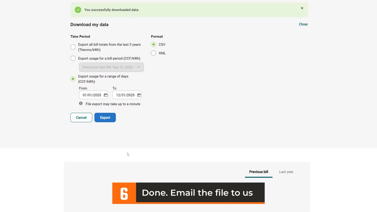 Downloaded Green Button CSV file