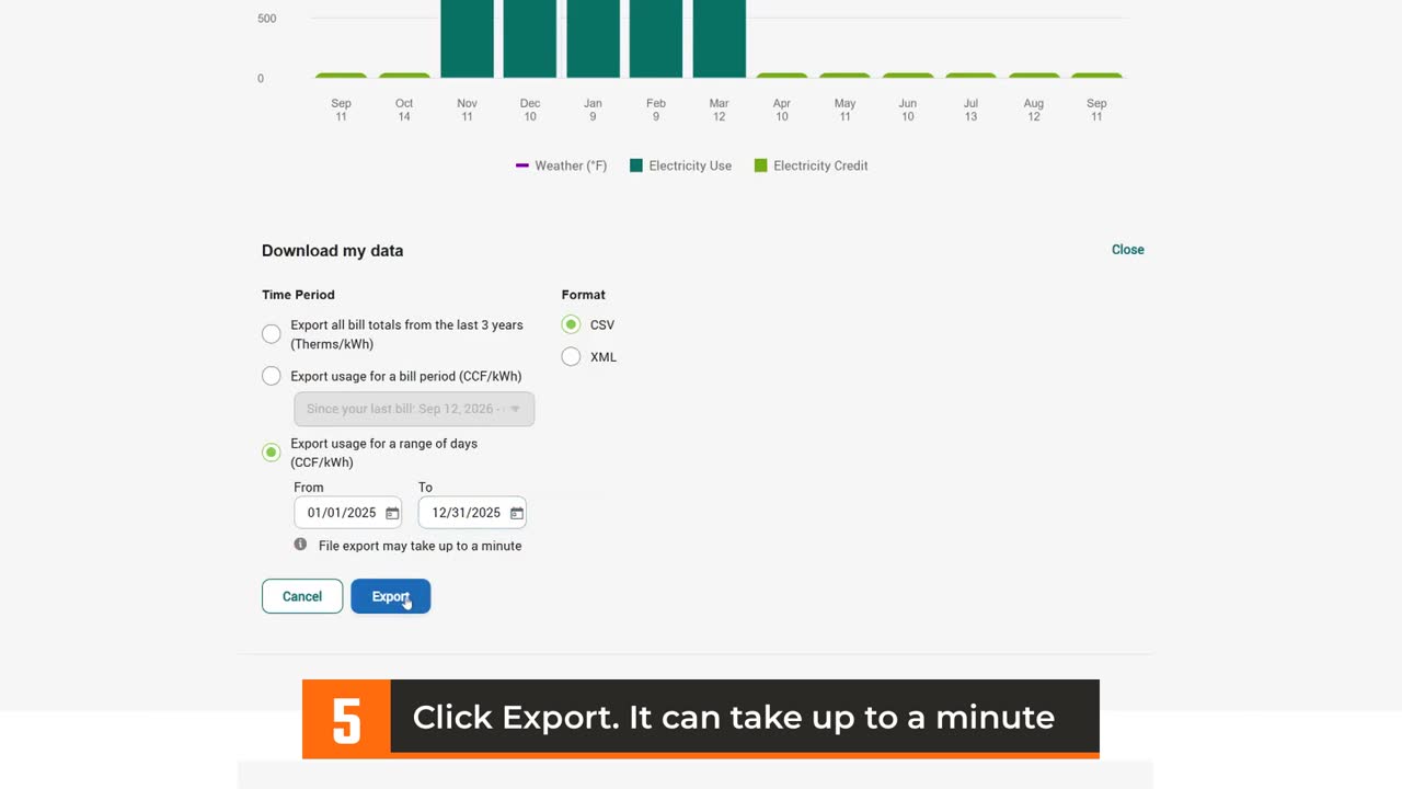 Export button in the PSE Green Button tool