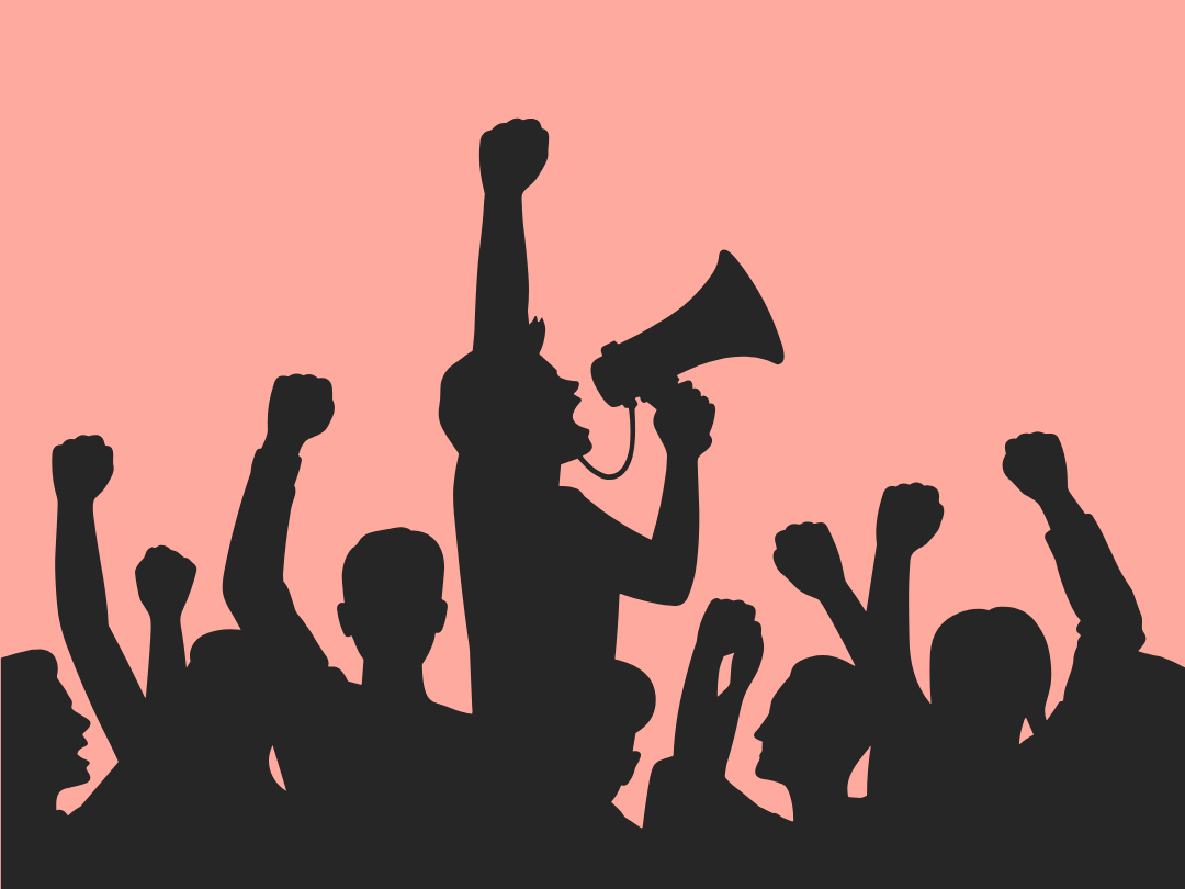 Silhouet van betogende jongeren (tekening)