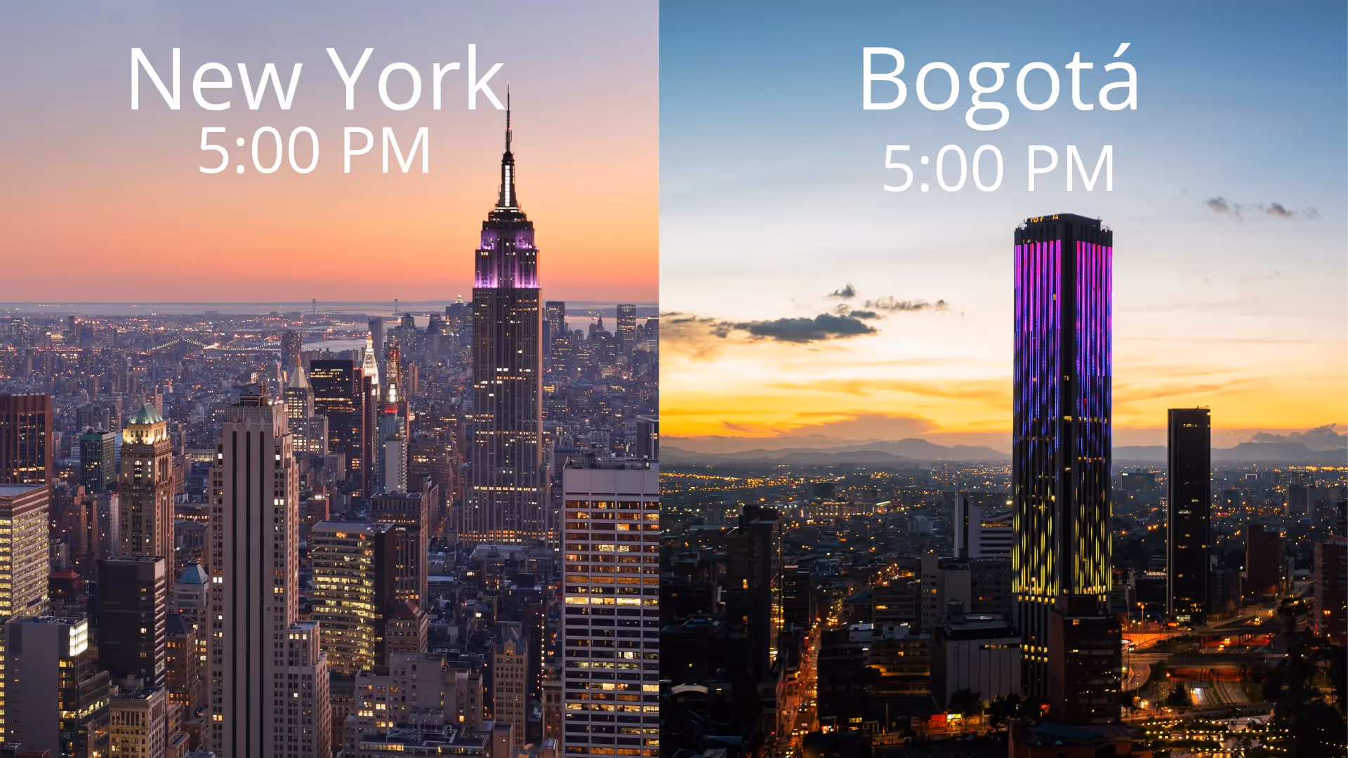 New York vs Bogotá - same time zone