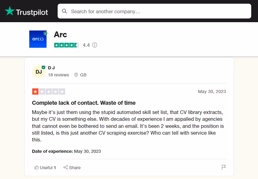 Review ArcDev from Trustpilot