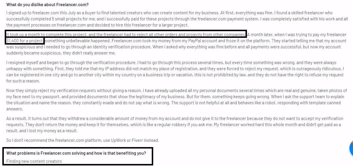 Freelancer pricing reviews