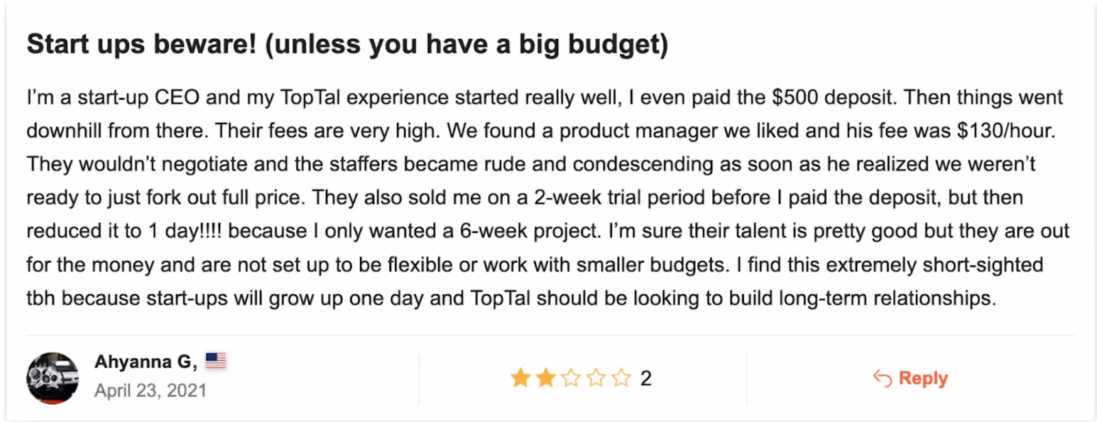 Toptal fees review