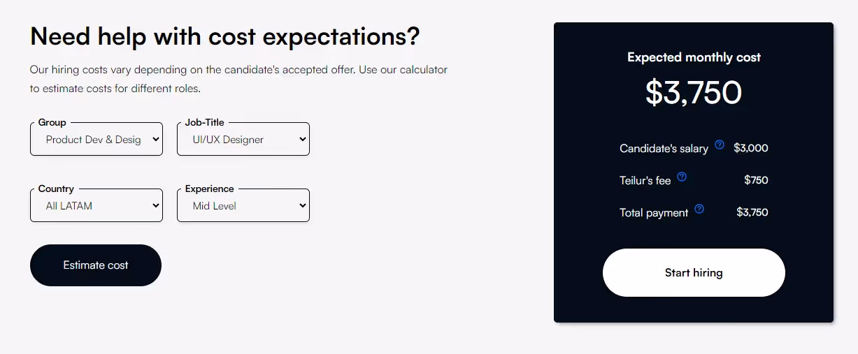 Teilur talent cost calculator