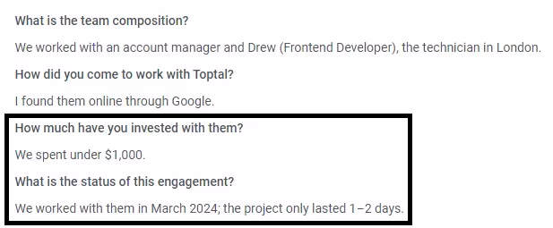 Toptal fees to hire developers