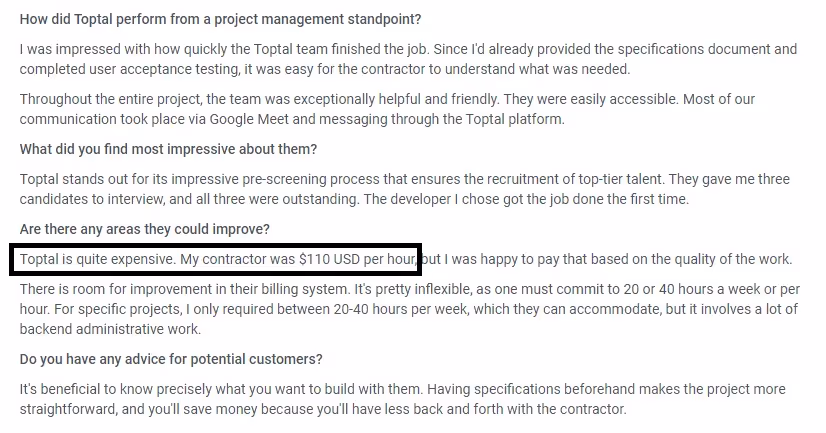 Toptal fees review
