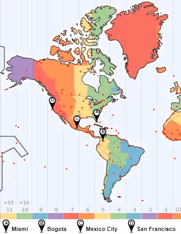 Time-zones Mexico vs Colombia vs United States