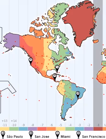 Time zone compatibility to hire Sales Representatives in Brazil vs Costa Rica