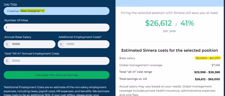 Simera pricing calculator