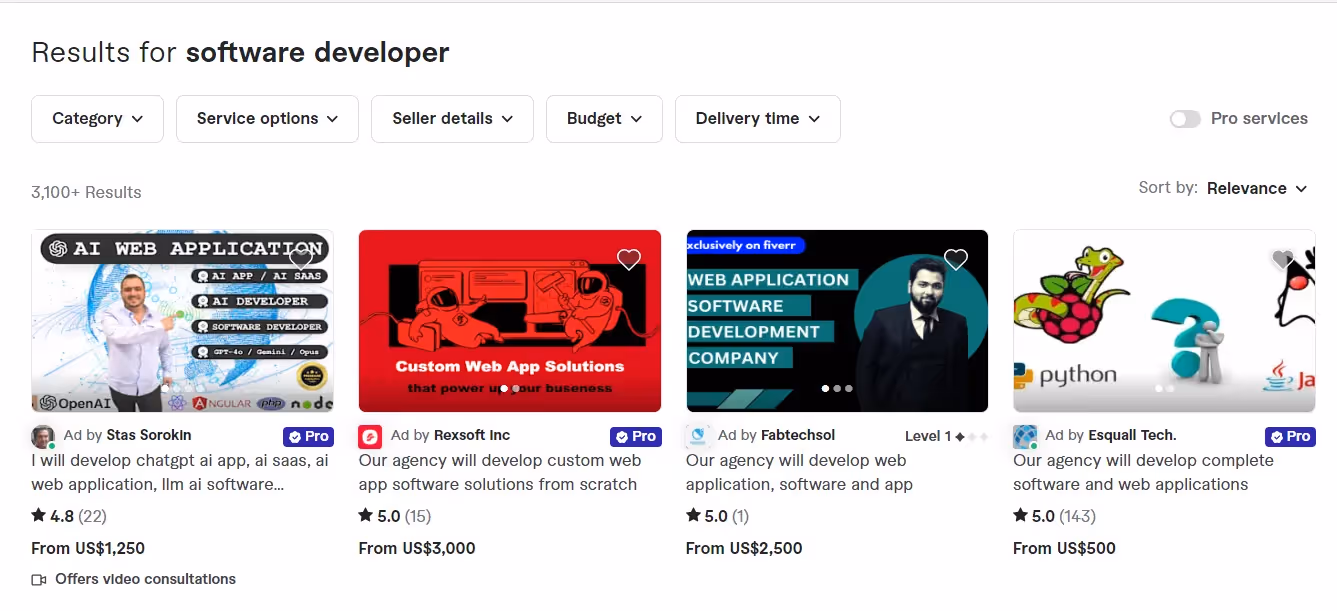 Fiverr pricing for companies in the U.S.