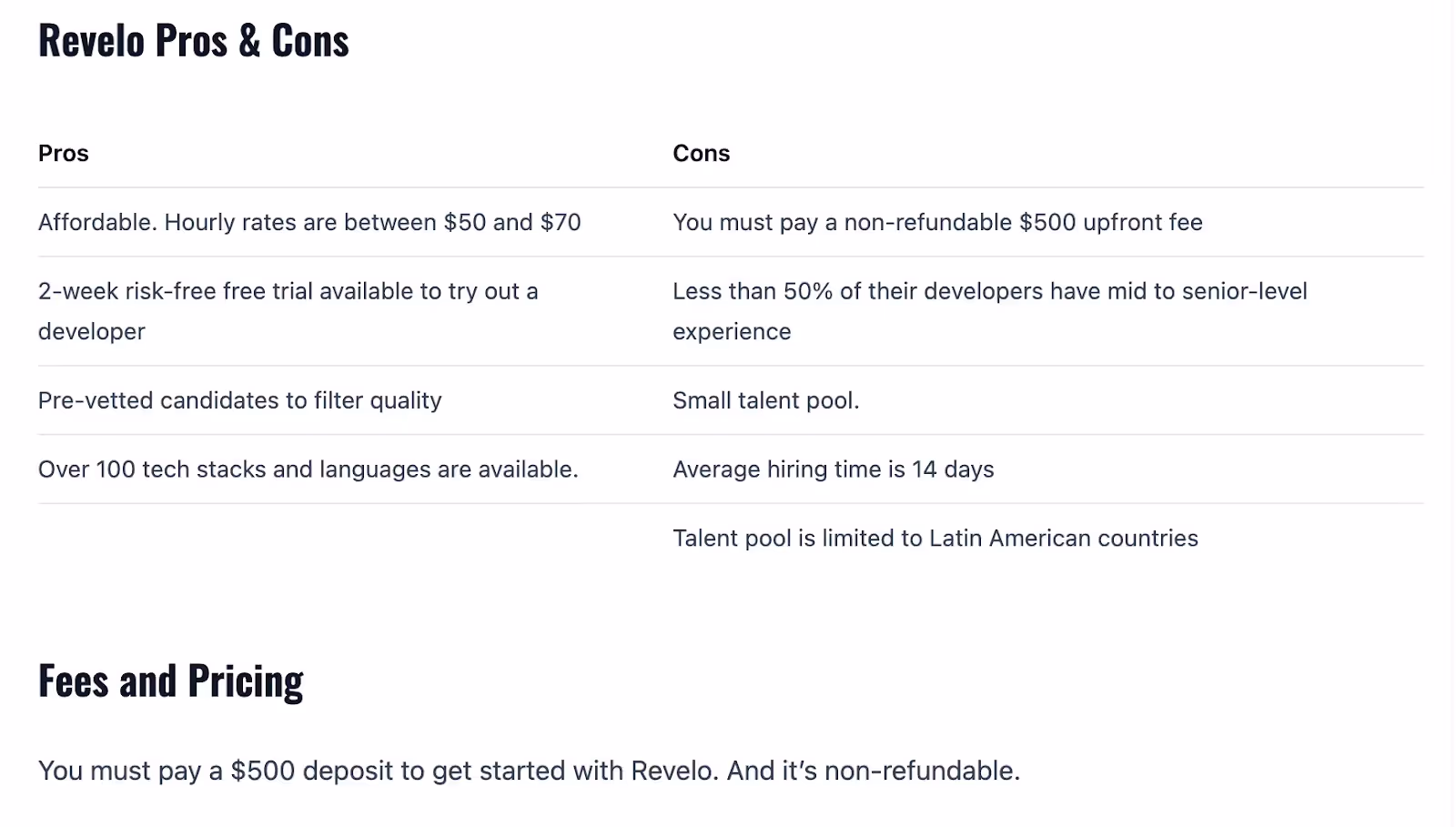 Pros and cons of Revelo