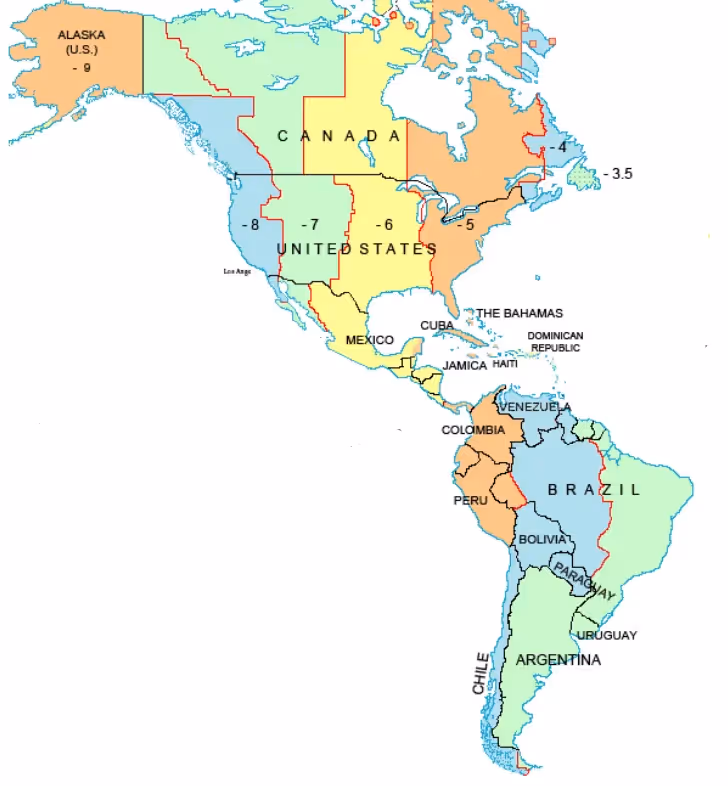 map of time zones in america