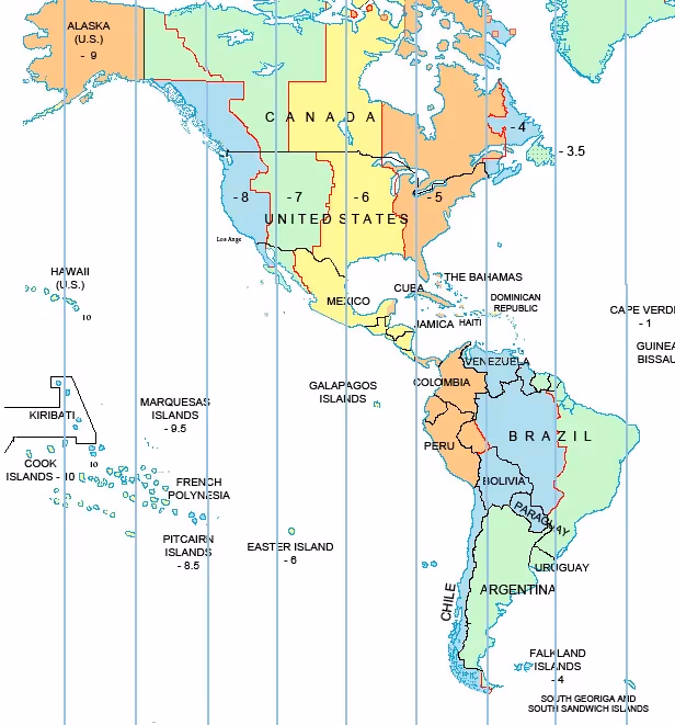 Map of time zones