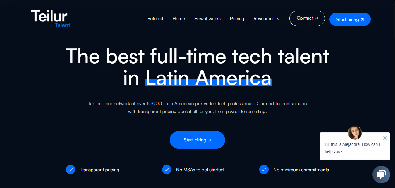 Tecla vs BairesDev vs Teilur Talent - website