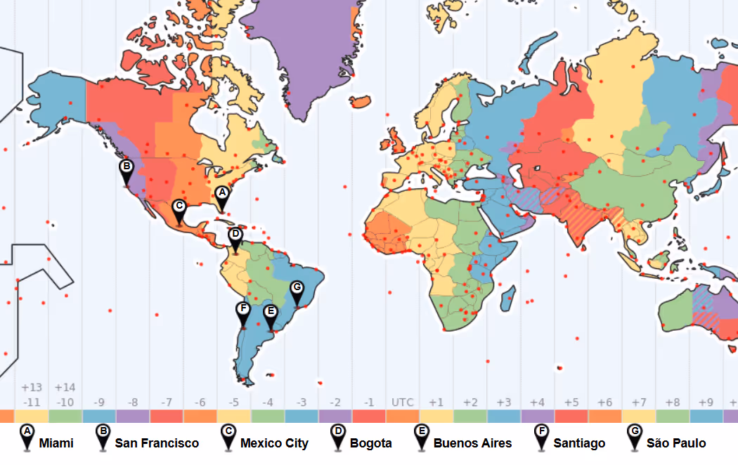 Latin American Countries with Time Zone Overlap for the U.S.